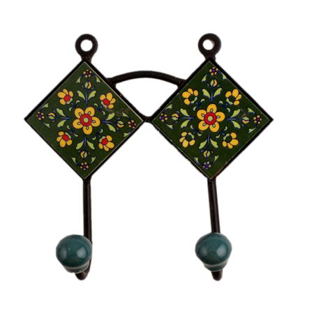Green Floral Ceramic Tiles Hooks-460